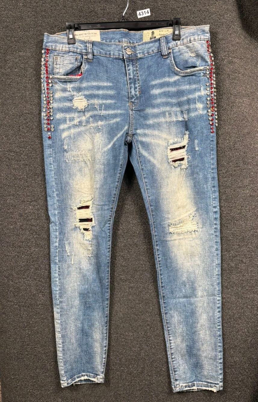 Industrial Indigo Masonry Denim Jeans Men W42 L34 Blue Distressed Vintage Retro